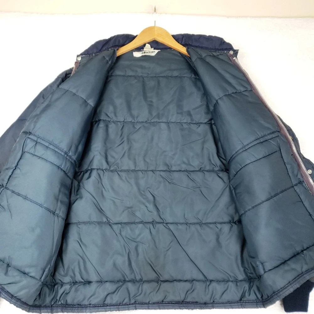 Vintage Horizon Sportswear Navy Puffer Jacket Continuous Rolling Safety 1st L